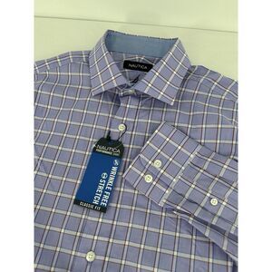 Nautica Button Down Dress Shirt Wrinkle‎ Free Stretch Blue Mens Size 15 1/2 NEW